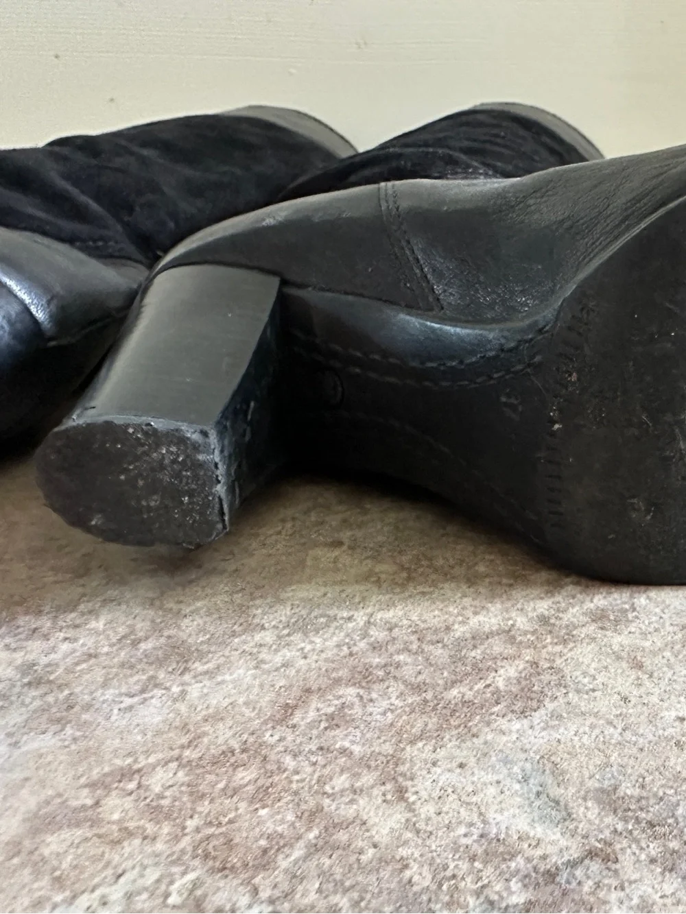 Black Genuine Leather and Suede Knee High Slouch Boots - size 37 size 7